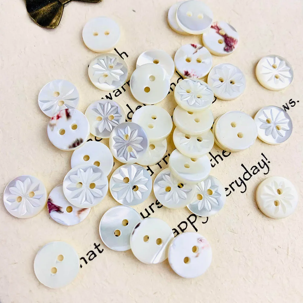 10PC Natural White Mother of Pearl Handmade Carving Flowers 2-holes Flatback Button Sewing Crafts DIY Scrapbooking Accessories