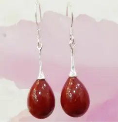 TEARDROP RED CORAL DANGLE EARRINGS JEWELRY 925