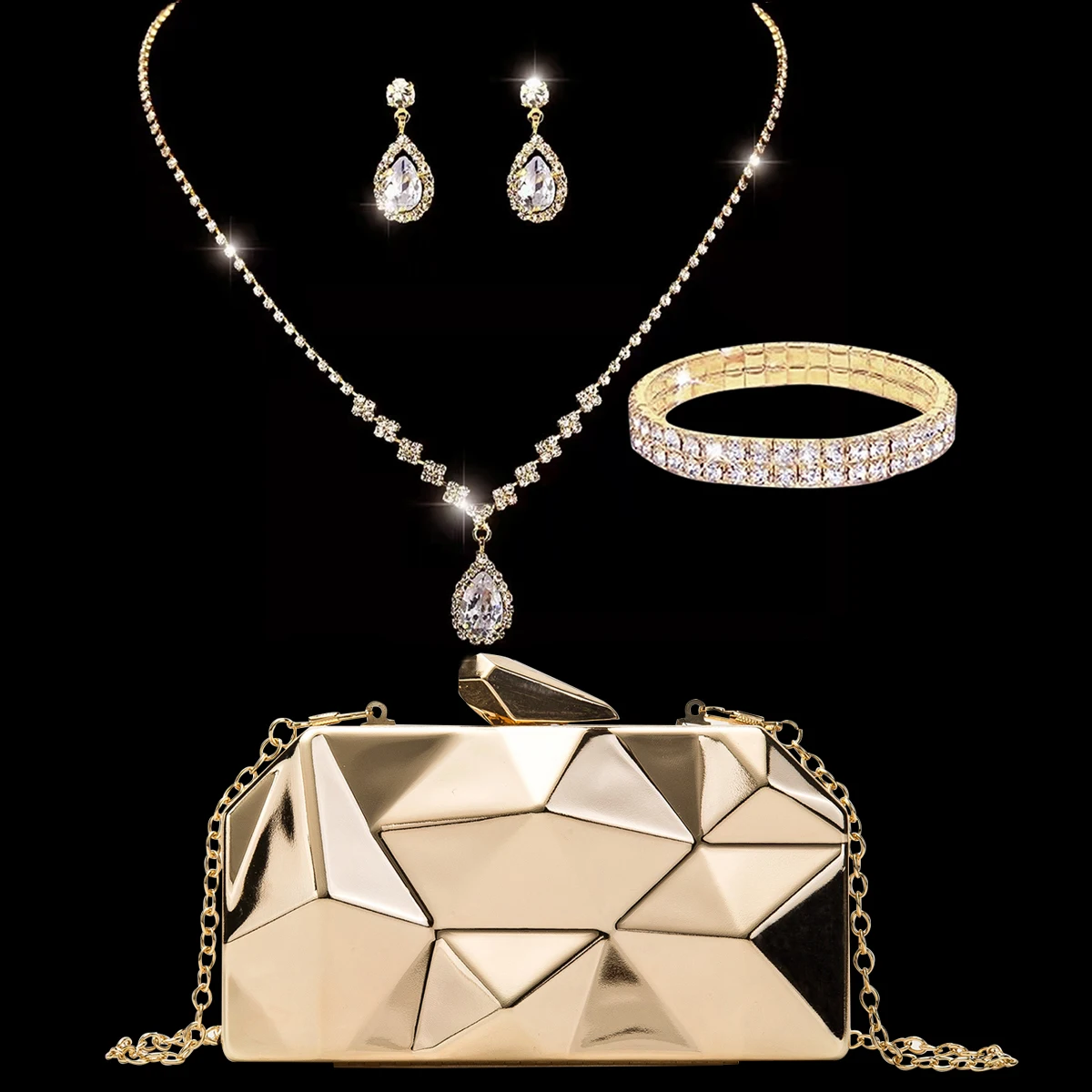 

Exquisite Women Dinner Bag Set Luxury Designer Four Piece Evening Party Cute Metal Shiny Purse Gold Bridal Dress Handbag Quality