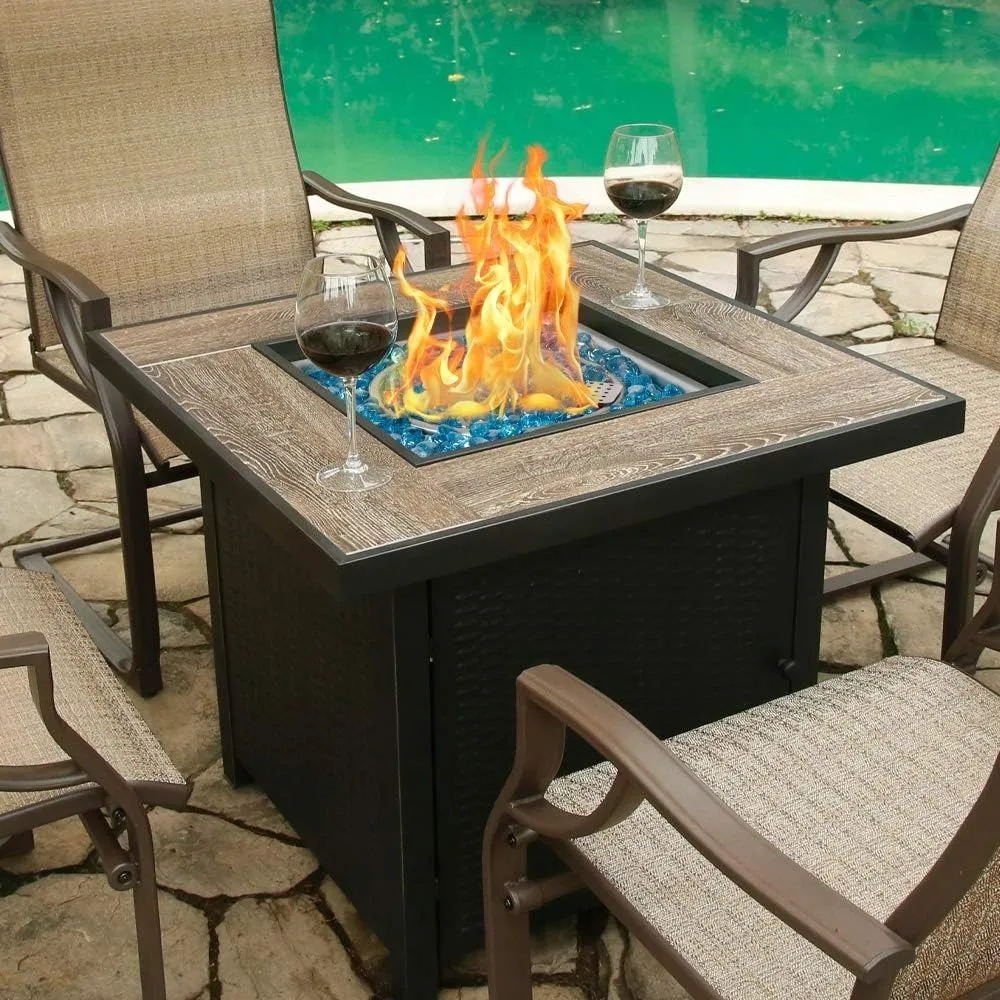 Outdoors Propane Gas Fire Pit Table, 30-inch 50,000 BTU Square Firepits with Fire Glass for Outside, Outdoor Heaters Fireplace