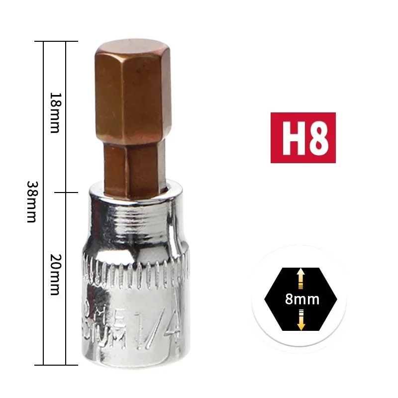 1pcs 1/4 Inch Drive Hex Bit Sockets H3 H4 H5 H6 H7 H8 Metric Screwdriver Bit Sockets Hand Tools Socket Joint Hexagonal