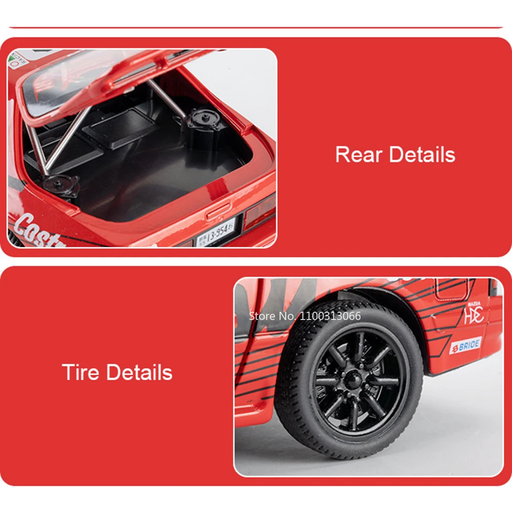 1:24 RX7-FC MX-5 Models Cars Toys Light Sound Pull Back Miniature Sports Car Rubber Tires Vehicles Perfect Gifts for Kids