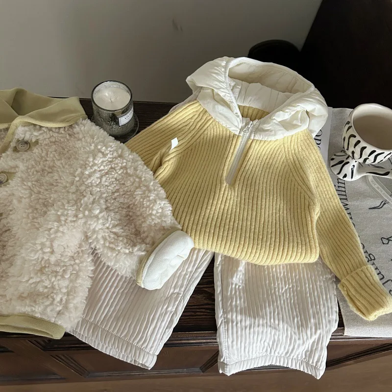 Girls' Winter 2-Piece Fleece Hoodie Set – Cozy Knit Pullover & Matching Thermal Pants, Soft Loungewear for Cold Nights