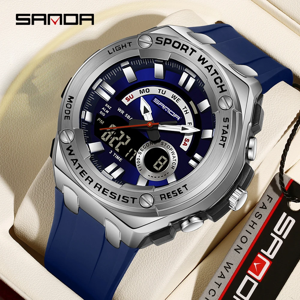 SANDA Top Brand 3190 Men's Electronic Watch Sports Multifunctional Waterproof Night Light Alarm Clock Men's Electronic Watch