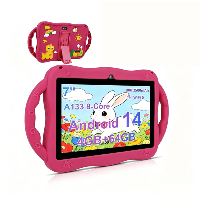 New 7 Inch Deer Case Cartoon Pattern Kids Tablet 8 Core 4GB+64GB ROM Android Learning Education Games Children's Tablets