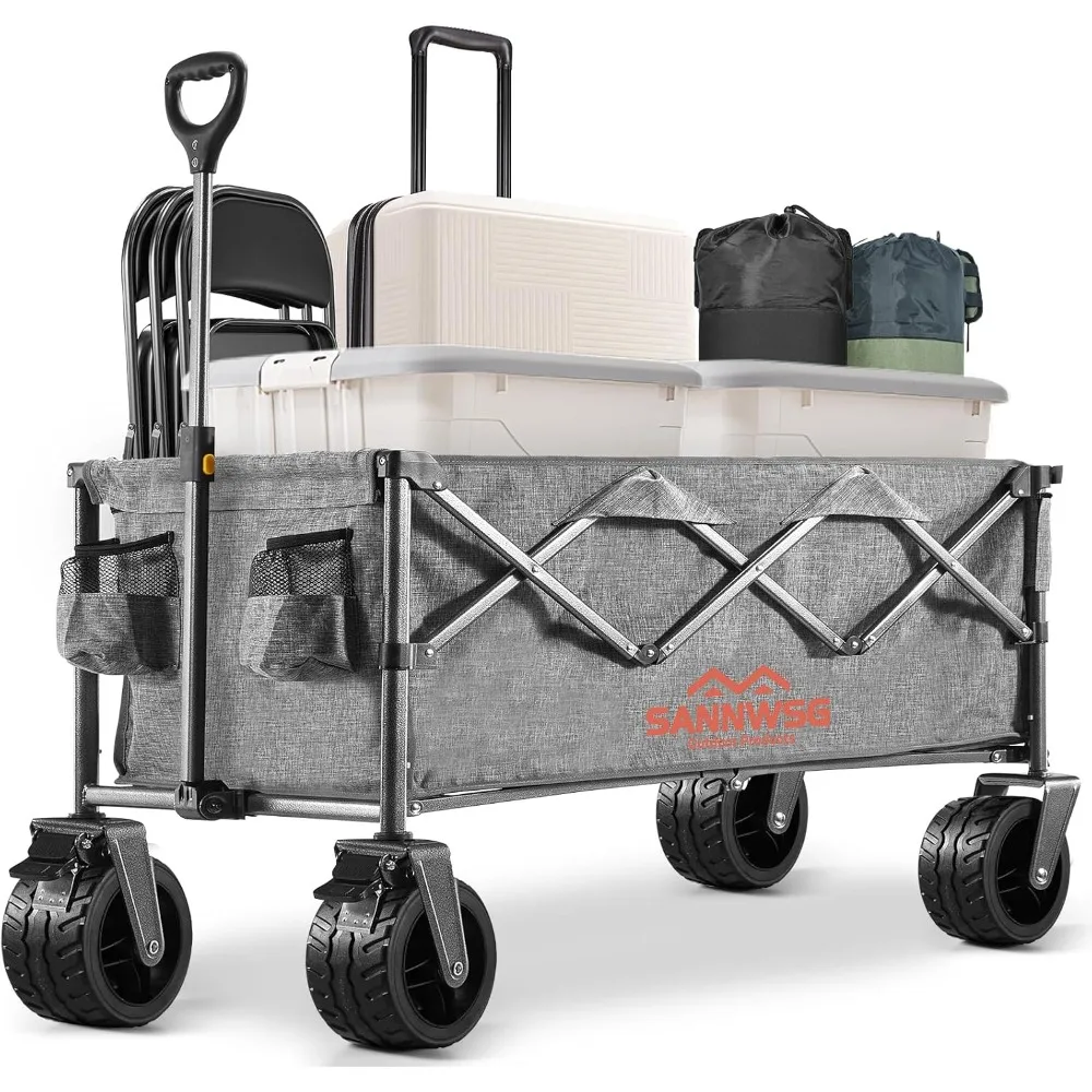 

49" L Foldable Wagon Carts - 400L Extra Large Folding Wagon with All-Terrain Big Wheels, 500LBS Heavy Duty Utility Collapsible