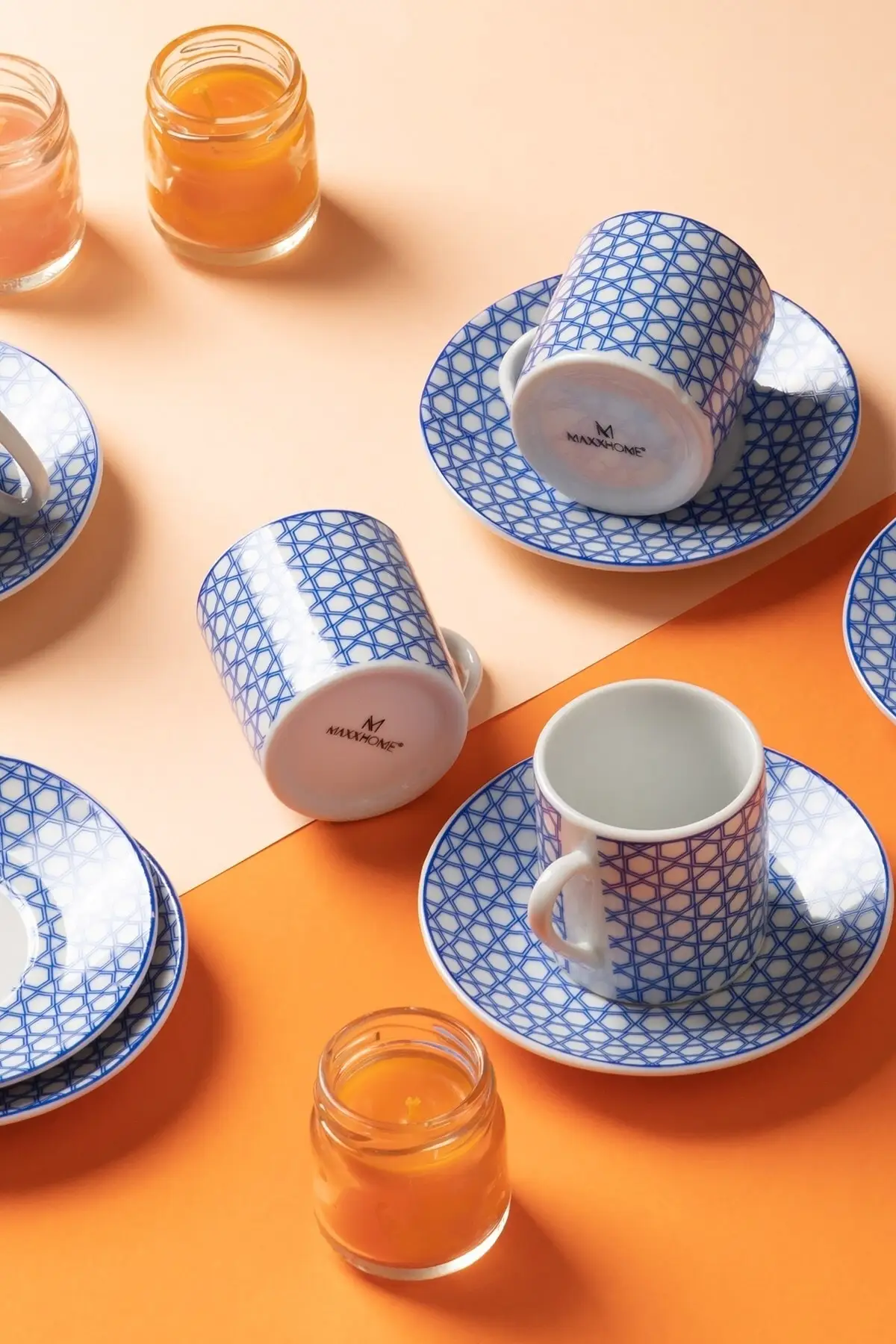 DOLBOVI 12 piece topdoor porcelain coffee cup set-blue white