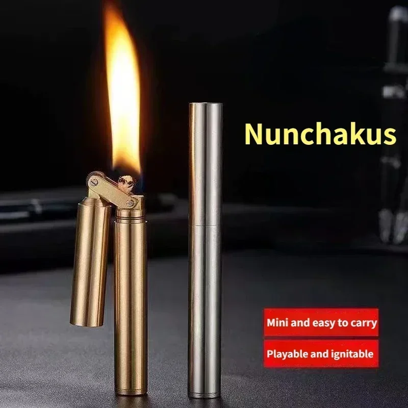 Nunchakus Lighter for Men Dad Husband Christmas Gift Vintage Lighter Nunchucks Kerosene Lighter Windproof Brass Stainless Steel