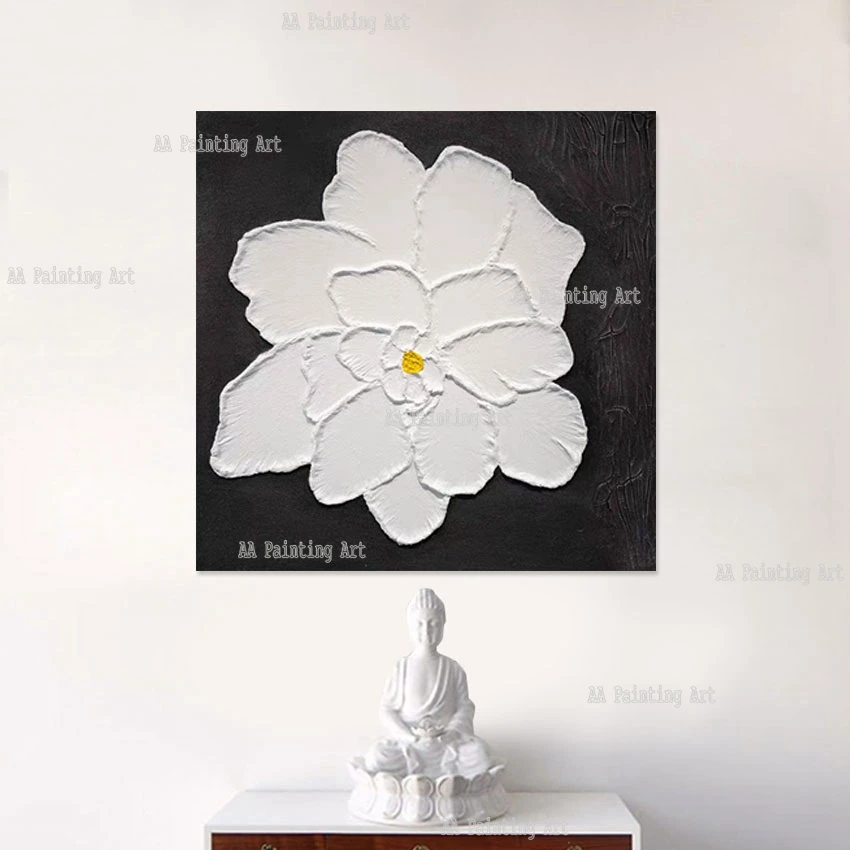 Large Size Picture On Canvas White Lotus Flower Acrylic Painting Thickness Paints Abstract Unframed Wall Hangings Art Panel