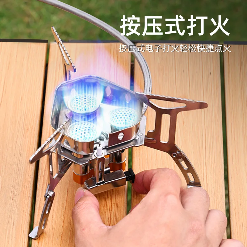 Foreign Trade Outdoor Portable Folding Portable Gas Stove Gas Furnace Travel Camping Three-Head Stove Windproof Fierce Fire Stov