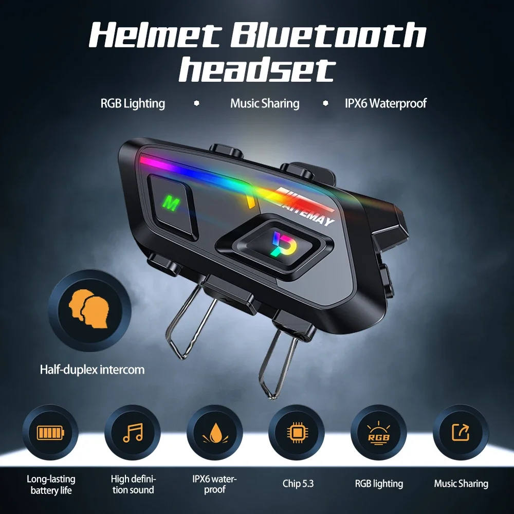 

Motorcycle Helmet Bluetooth Headset 1000mAh Super Long Standby 300M Half-duplex Intercom with music sharing For 10 Riders