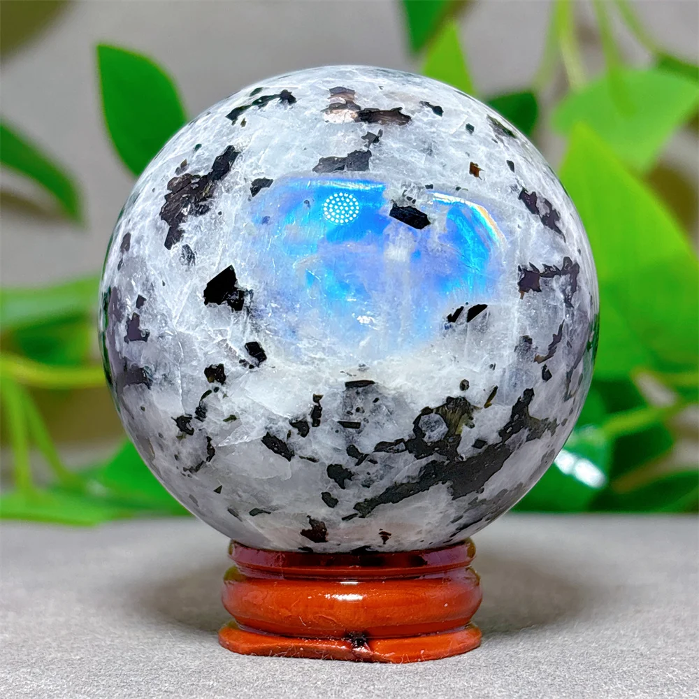 Imagem -02 - Esfera Moonstone Preto Pedra de Quartzo de Cristal Minerais Naturais Artesanato Reiki Cura Energética Suporte Espiritual Presentes de Amor Bonitos