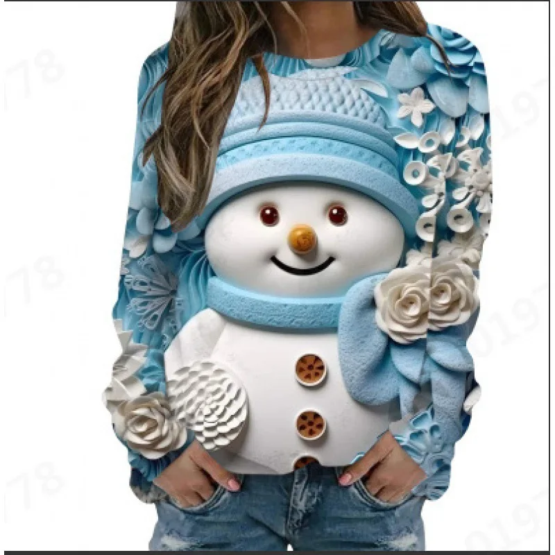 New Christmas Snowman 3D Print Sweatshirts Autumn Winter Hoodies Women Long Sleeve Y2k Streetwear Pullovers Tops Female Clothing