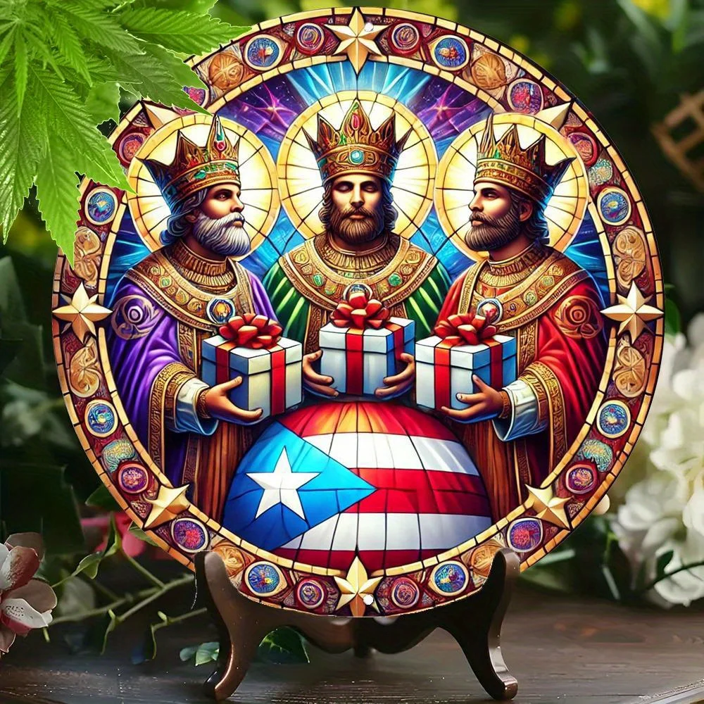 1 Letrero Clásico con el Emblema de los Tres Reyes Magos de Puerto Rico, Decoración Multifuncional para el Hogar y la Oficina, Decoración Navideña