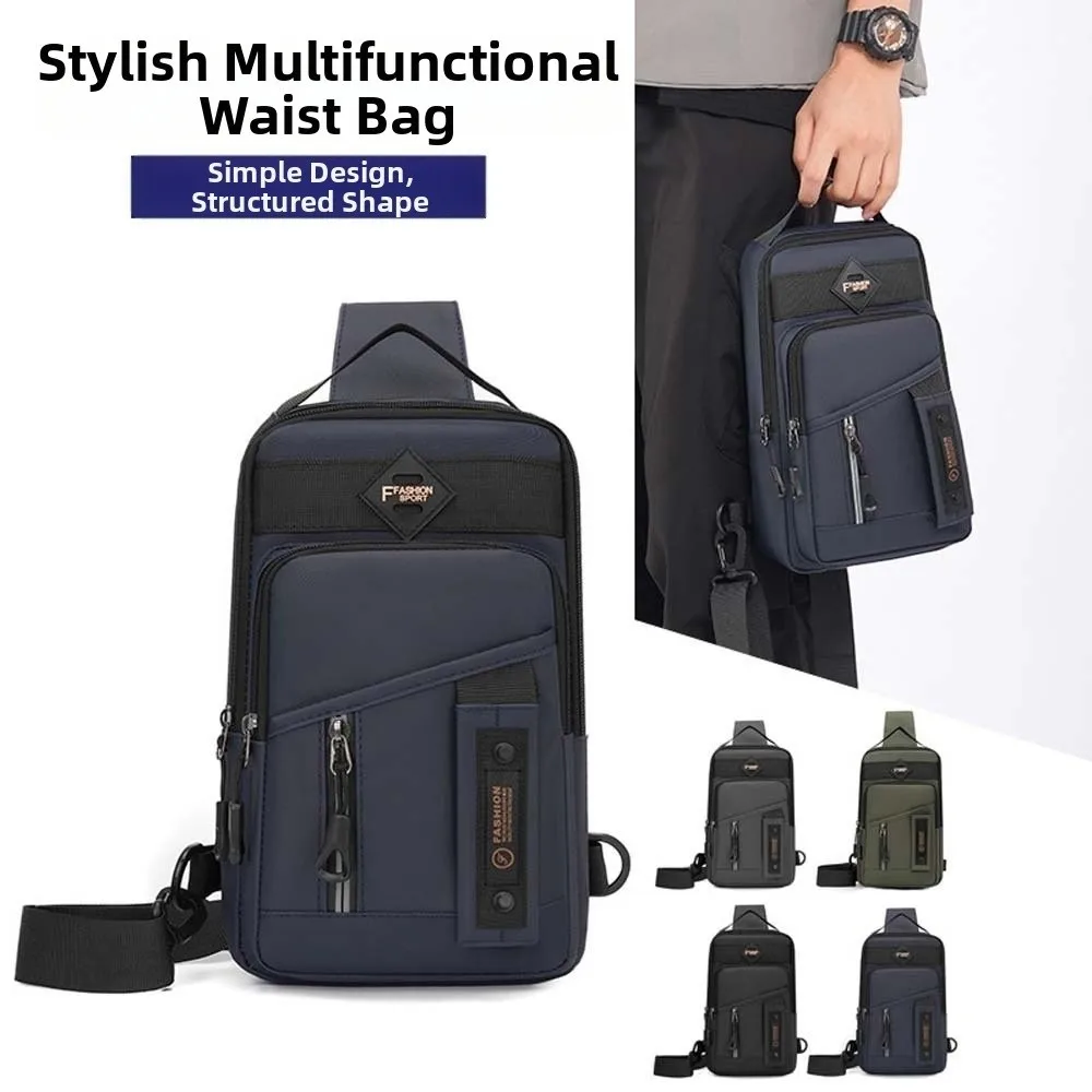 

With Reflective Strips Men's Chest Bag Anti-splash Water Multi-functional Handheld Crossbody Pack Adjustable Strap Minimalist