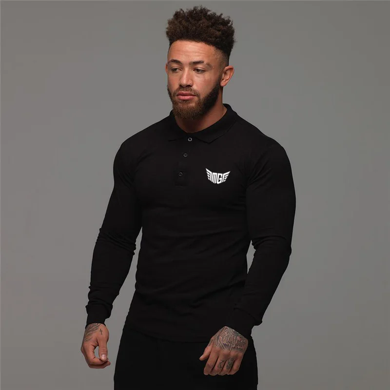 Muscleguys Brand Autumn Long Sleeve Polo Shirt Men Fashion Clothing Stretch Cotton Mens Business Polos Male Breathable T Shirt