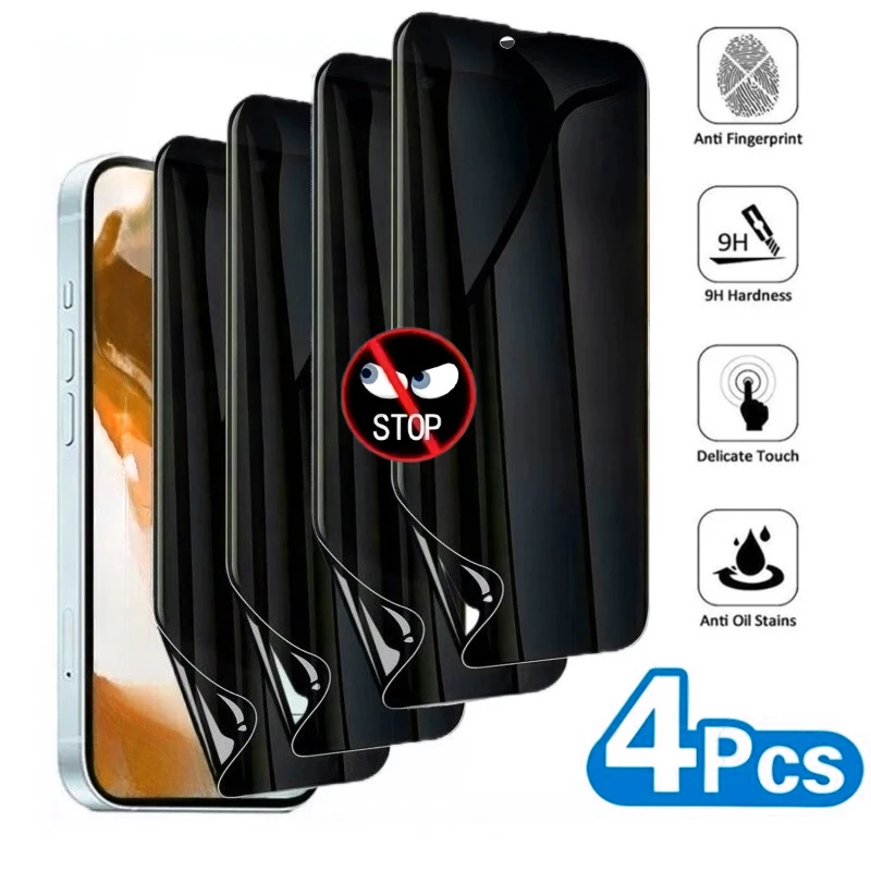 

4Pcs Full Coverage Anti Spy Hydrogel Film for iPhone 17 16 15 14 Pro Max 16e 15 14 Plus 13 12 11 Pro X XR Anti-Scratch Soft Film