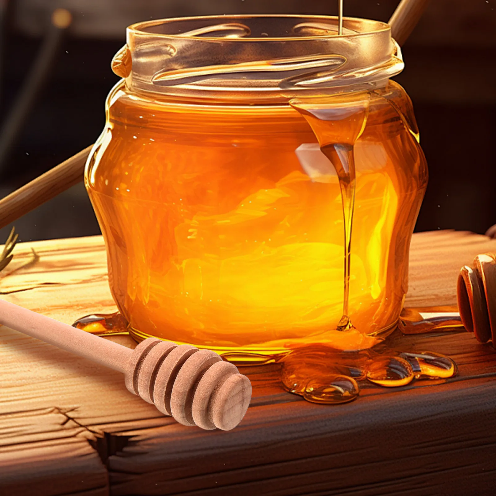 

4Pcs Wooden Honey Stirrer Natural Material Long Handle Spoon for Honey Syrup Jam Mixing Stick Stir Sticks Honeycomb Spoon