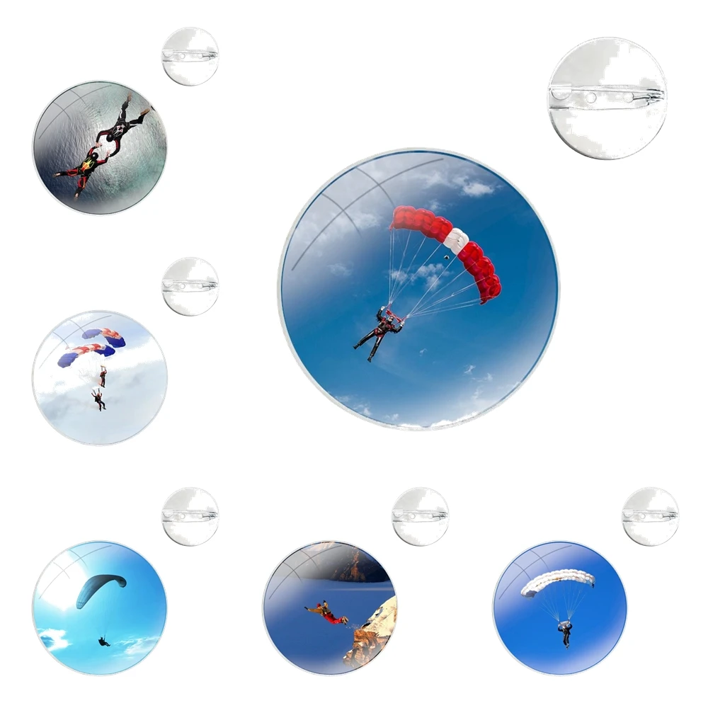 Glass Dome Brooches Badge Pins For Clothes Hat Shirt Lapel Bag Skydivers