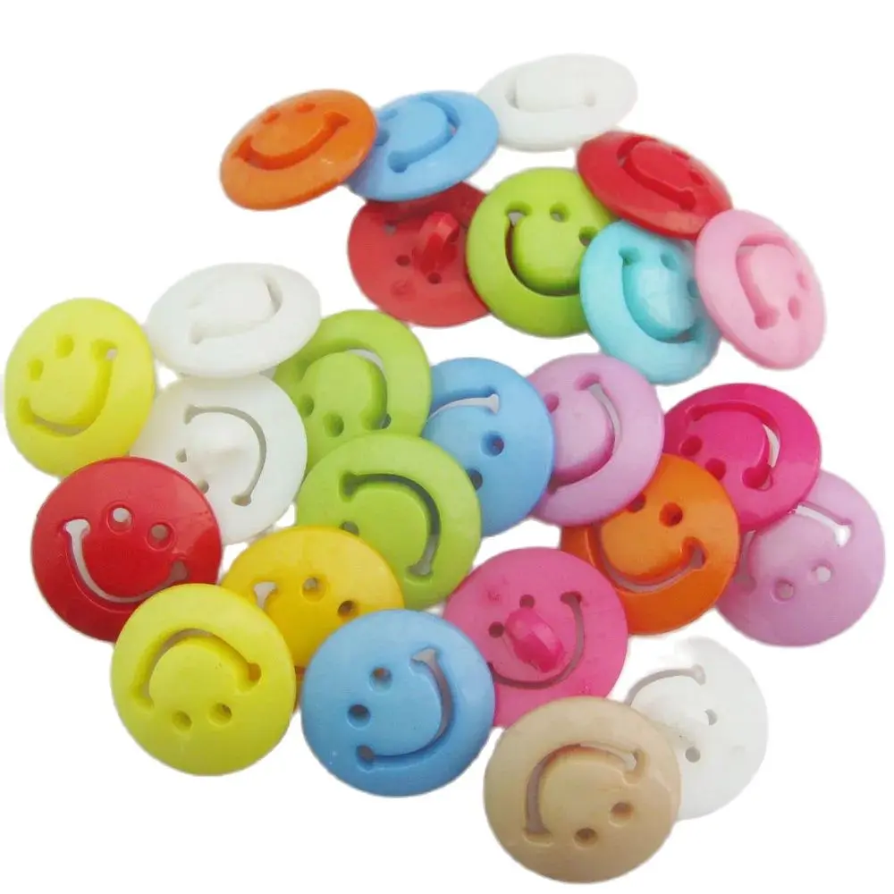 NBNNNV 15MM/20MM Fashion Buttons Shank Plastic Smile Face Mixed Colors 50Pcs DIY Sewing Kids Clothes Button Craft Accessory