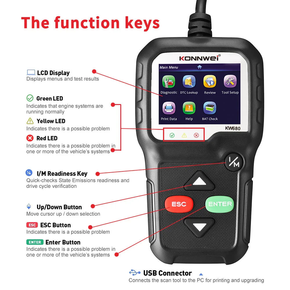 KONNWEI KW680 12V Automotive OBD Fault Diagnosis Instrument OBD2 Scanner Car Diagnostic Tool 8 Languages  Code Reader Car Tools