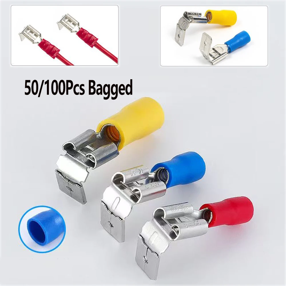 50/100Pcs Bagged Insulated Electrical Wire Connector Kit Reverse Back Plug-in Connector Red Yellow Blue Insulated Terminal
