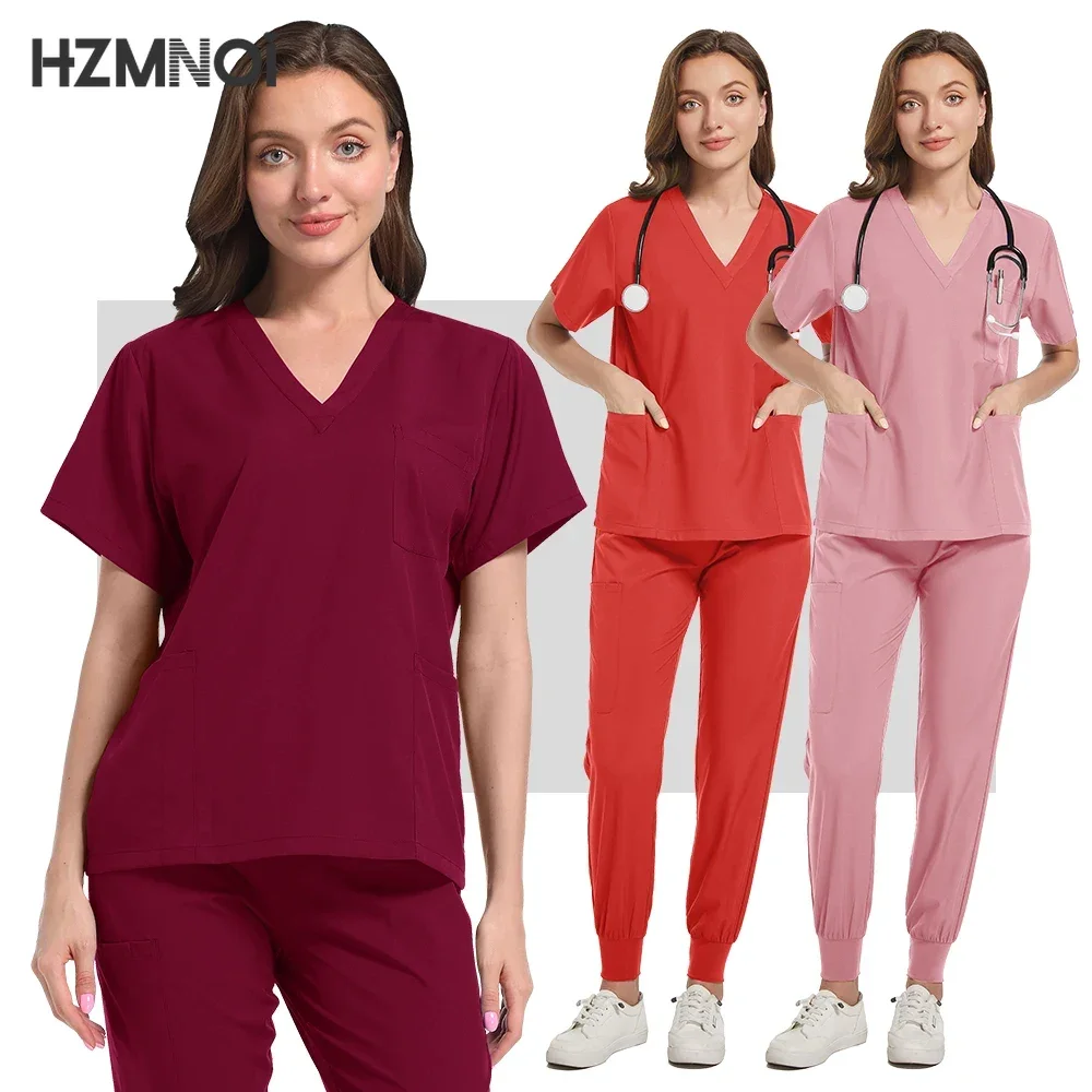 Classic Nurse Scrubs Set Men Woman Nurse Accessories Medical Uniform Surgical Dental Clinical Top Pants Lab Workwear Clothes