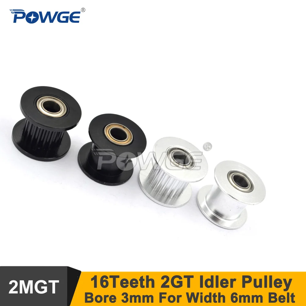 POWGE 16 Teeth 2GT Idler Pulley Bore 3mm For Width 6mm 2GT Timing Belt 16Teeth 16T 2M GT2 Passive Pulley With Bearing 16-2GT