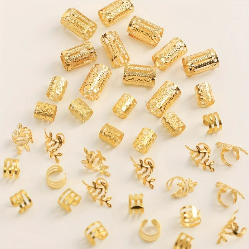 40pcs/Set Dreadlock Hair Rings Adjustable Cuffs Clip Hair Braids Dirty Braids Bead Hairpin Hair Accessories Headwear for Women G