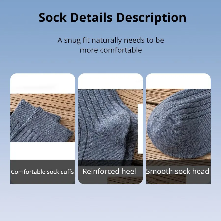 5 Pairs Men\'s Black and White Warm Socks Set Autumn and Winter Men\'s Solid Color Casual Business Socks