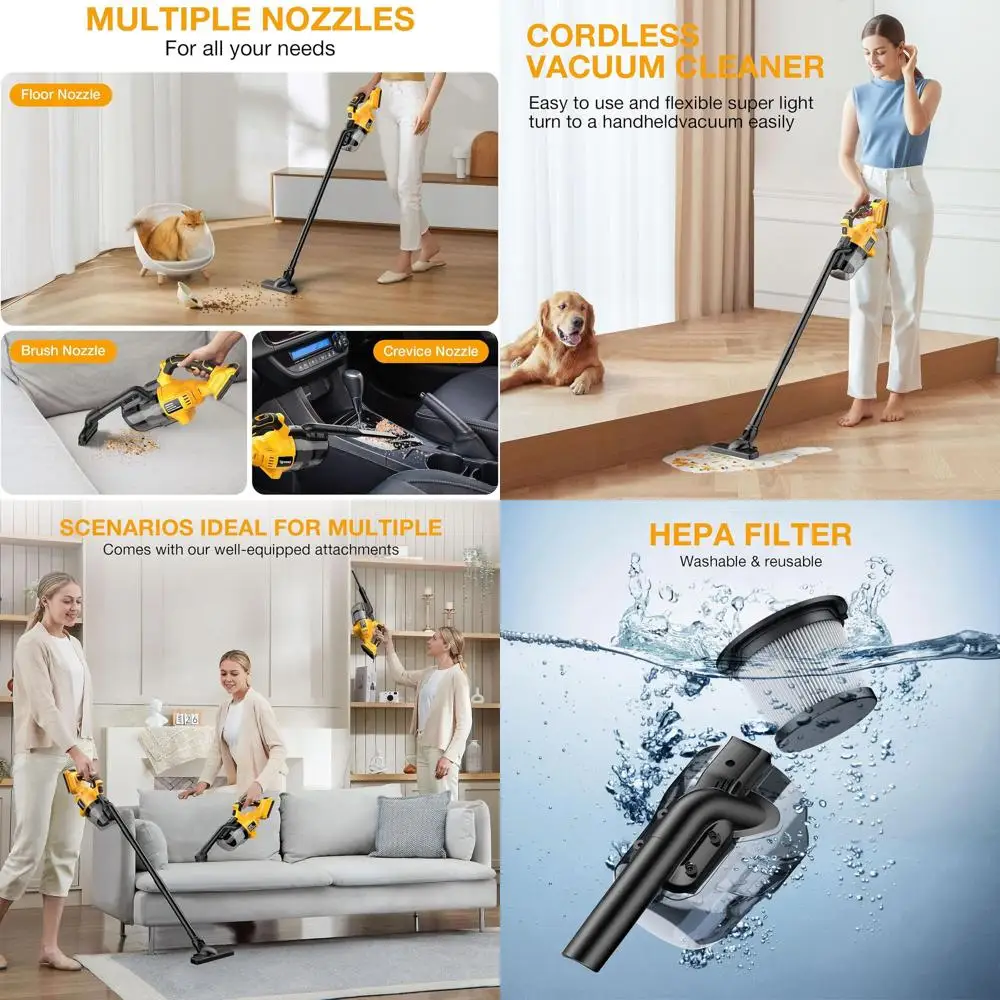 

20В Совместимый ручной пылесос HEPA с мощным всасыванием для автомобилей, ковров и мебели (аккумулятор в комплект не входит)