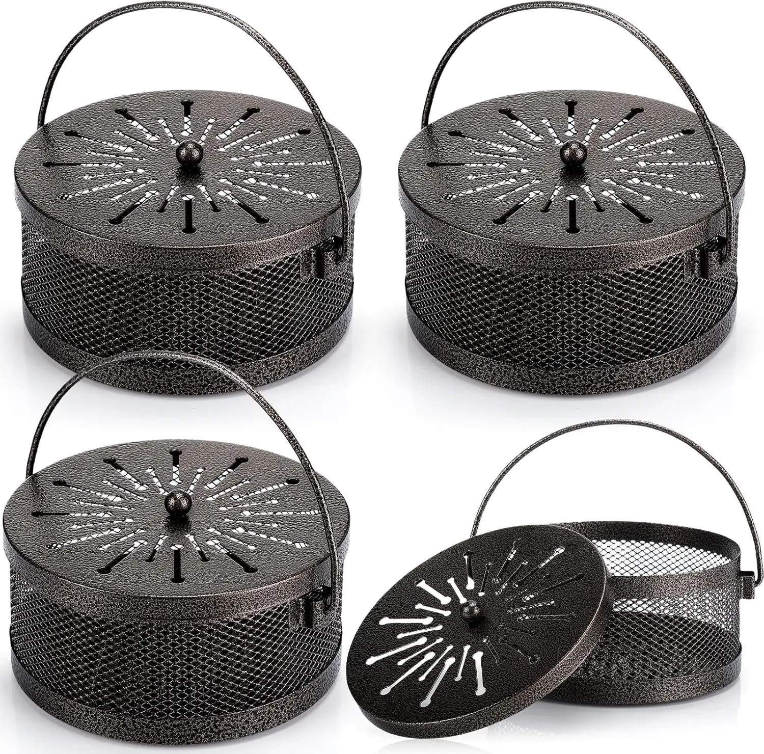 

4-Pack Mosquito Coil Holder, Portable Metal Hanging Incense Burner for Camping, Patio, Indoor/Outdoor Use