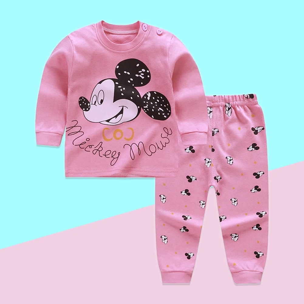 New Spring Children\'s Clothing Sets Boys Girl Mickey Stripe Cartoon Sleepwear Clothes Kids Pajamas Set Baby Girls Cotton Pyjamas