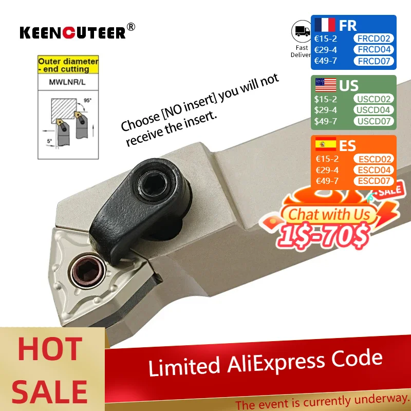 

1PC MWLNR/L1616H08H MWLNR/L2020K08H MWLNR/L2525M08H External Turning Toolholder CNC Lathe Cutter For WNMG Carbide Insert Blade