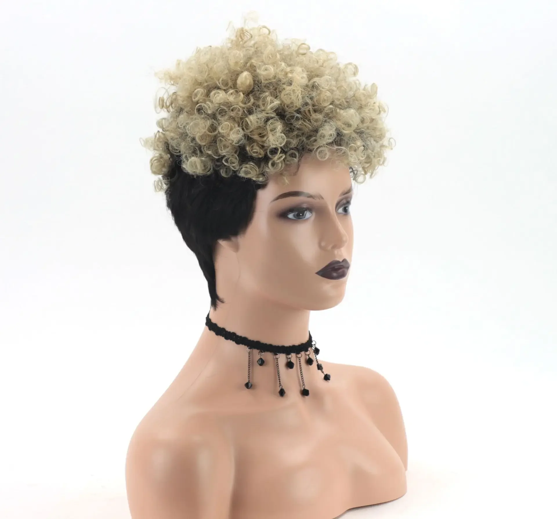 Fashion Short Kinky Curly Wig for Black Women Blonde To Black Synthetic Afro Curly Wig Natural As Real Hair Cosplay Party Peruca