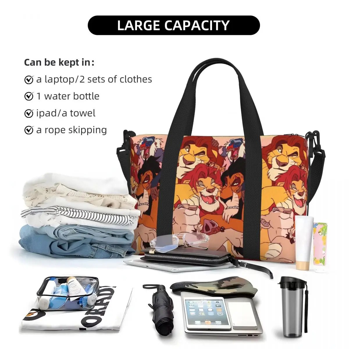 Custom The Lion King Characters Simba Tote Bag for Women Big Capacity Cute Cartoon Beach Gym Travel Bags