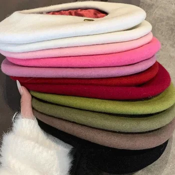 21 cores outono inverno boinas de lã chapéus para mulheres artista francês boina pintor de rua chapéu menina boina para feminino boné quente gorros
