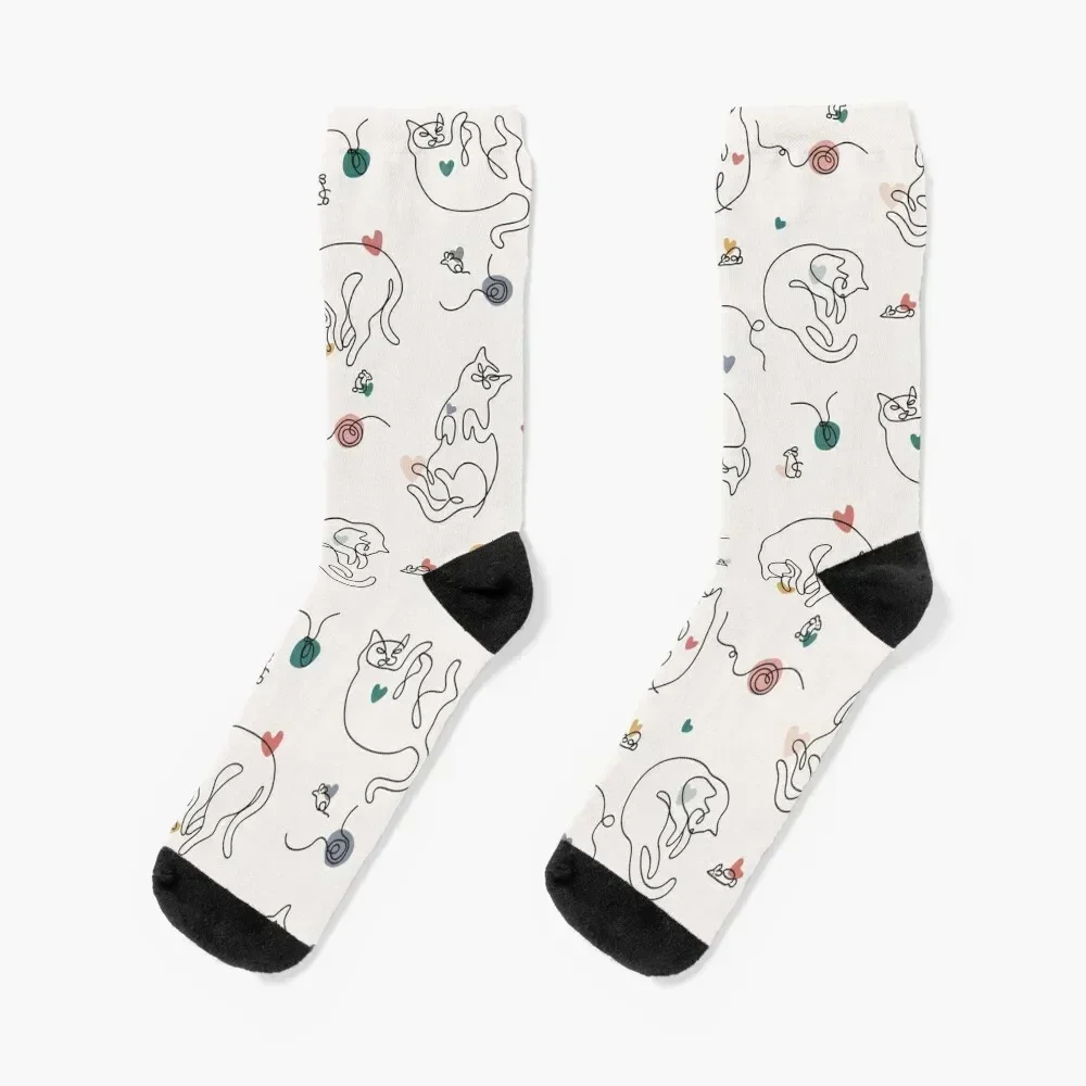 

Lovely furballs of happiness in continuous line Socks anime short Stockings compression Socks Men Women's