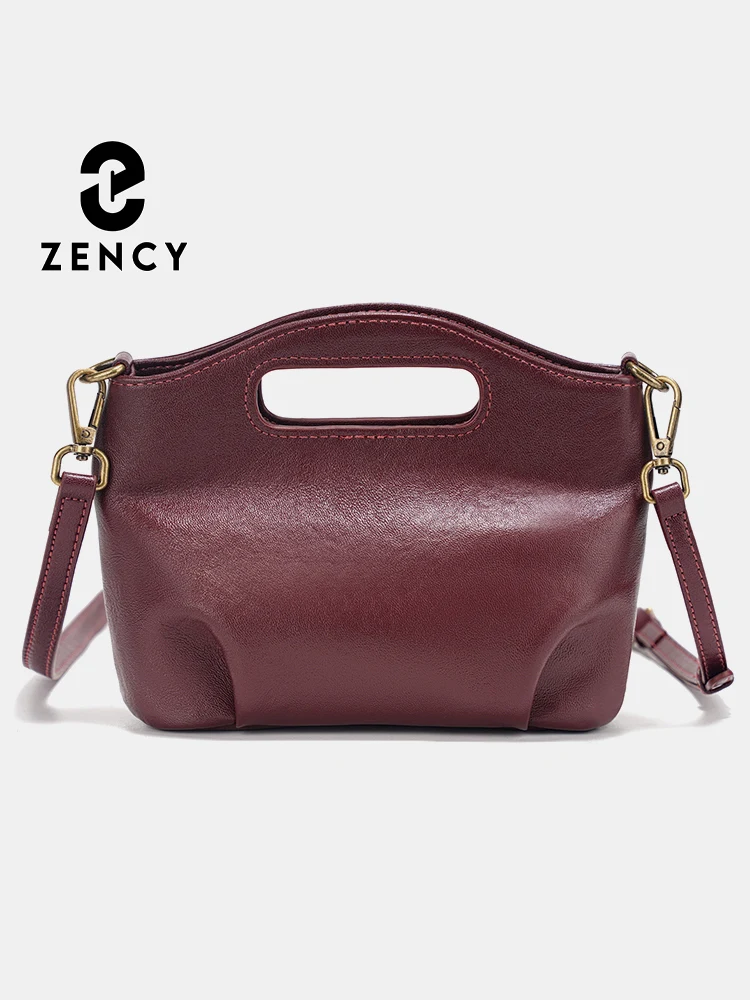 Zency Women's Vegetable-tanned Leather Bag Simple Vintage Shoulder Handbag Small Design Crossbody Bags for Ladies New