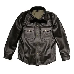 Spring and autumn fashion cowskin Cheap Clothes Lapel Men's Black Leisure Genuine Leather Shirt 100% Cowhide Jackets