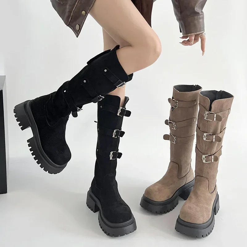 

2024 New Autumn Retro British Style Thick Heel Platform Women's Boots Thin Fashion Boots