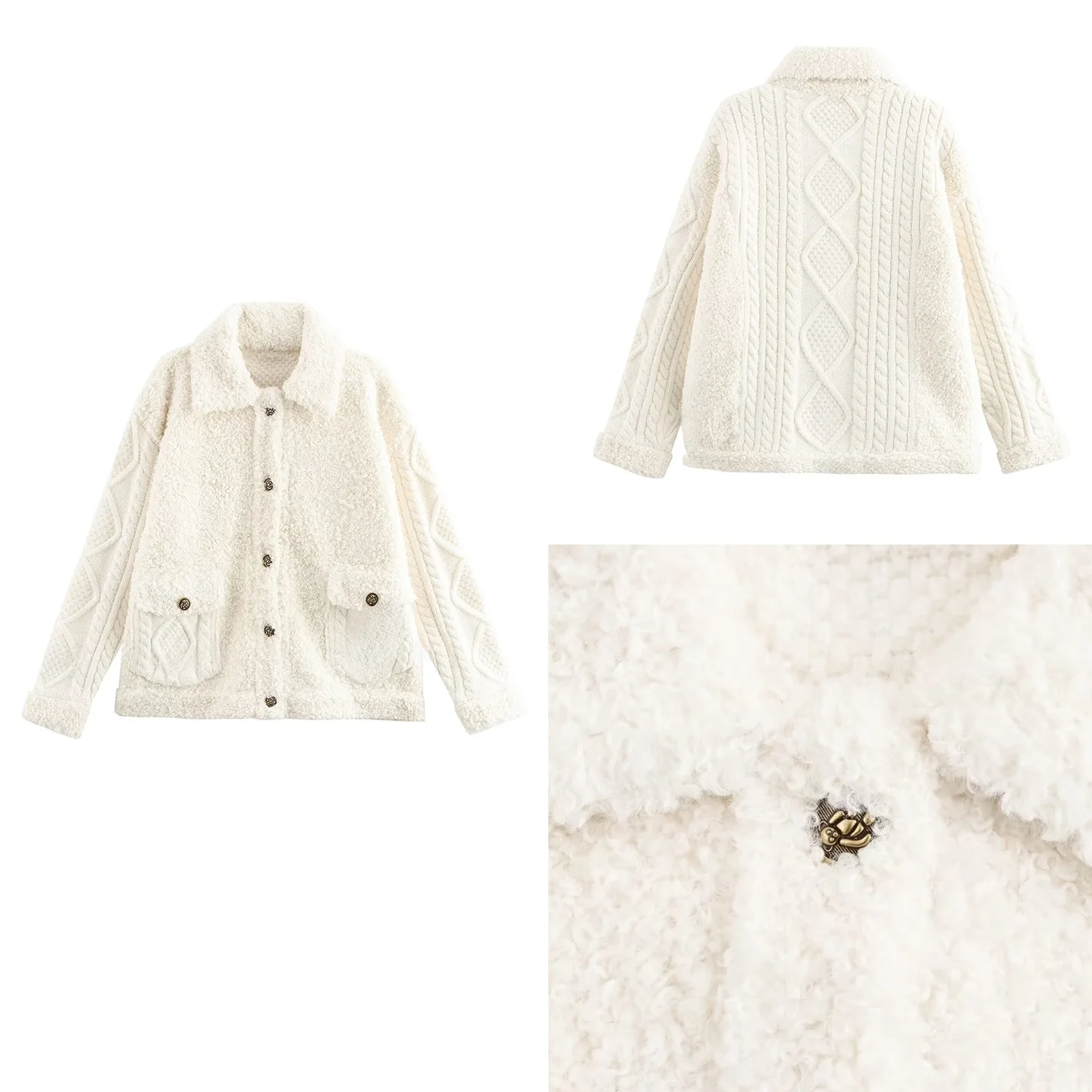 

Женская вязаная куртка с комбинированными вставками, осень 2025, новая модель, с длинными рукавами, на пуговицах, приталенный крой, из других материалов, верхняя одежда