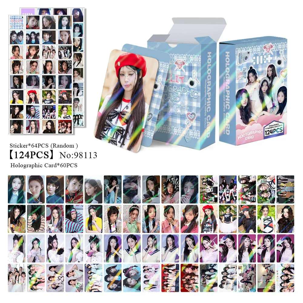 

124PCS Korean Group ILLIT Holographic Photo Card Set - Yunah Minju Moka Collectible LOMO Cards Sticker Gift