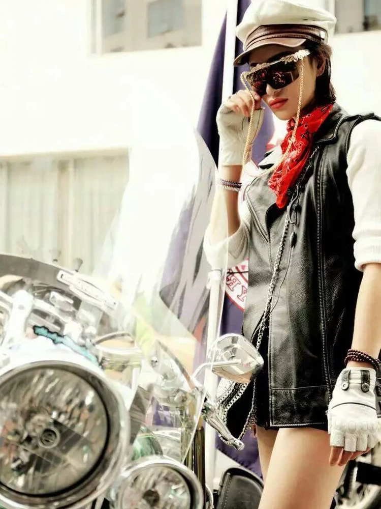 

Новая женская кожаная куртка-жилет с воротником и молнией, средней длины, приталенная, из воловьей кожи, модная верхняя одежда для студентов