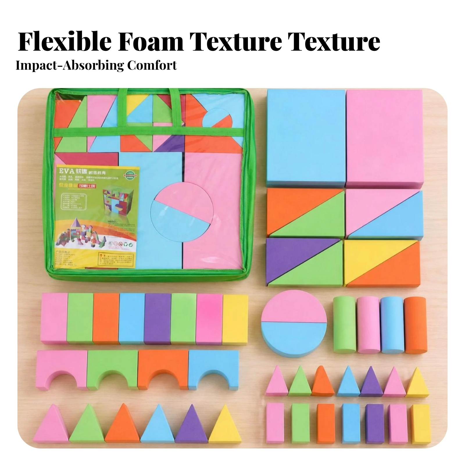 57 Pieces Foam Building Blocks with Storage Bag Educational Foam Building Blocks Toys Non Toy Washable for Toddlers