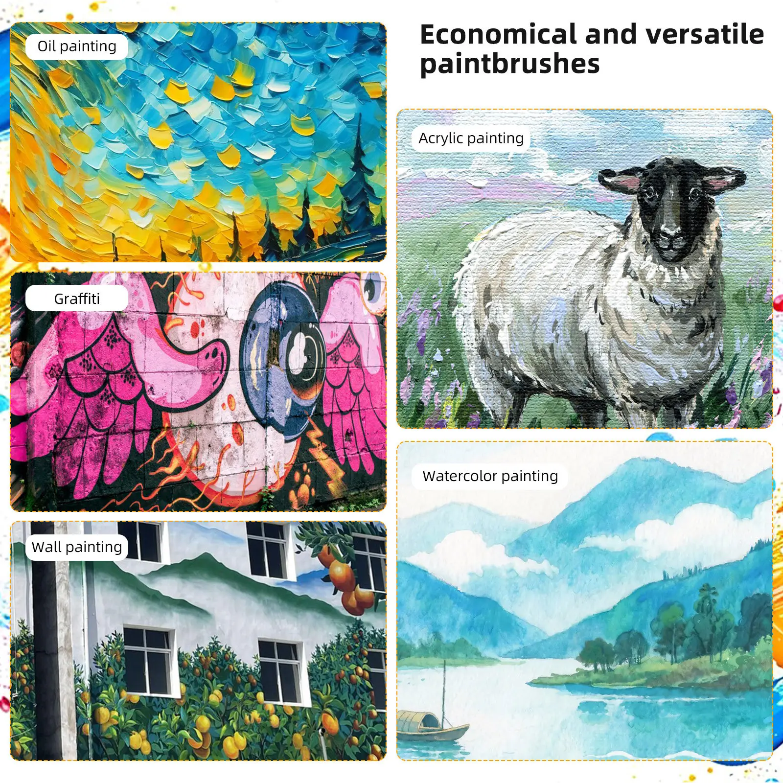 

Набор из 10 кистей с толстыми деревянными ручками, универсальные, для покраски стен, мебели, гриля, выпечки, чистки и нанесения краски