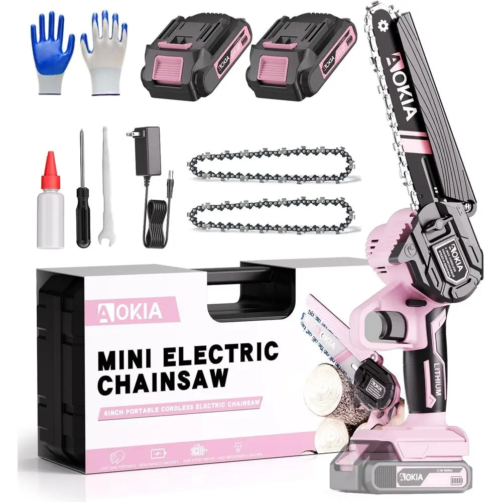 

Electric Mini Chainsaw Cordless, Small Hand held 20V Power 2 Battery With Charger 6 Inch Saw Powered Operated Household and Gard