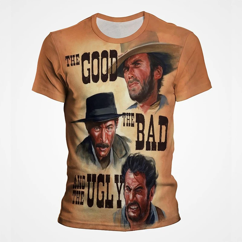 Summer Vintage Men T-shirt The Good The Bad And The Ugly Printing T Shirt Blondie Angel Eyes Tuco Cowboy Graphic Streetwear Tops