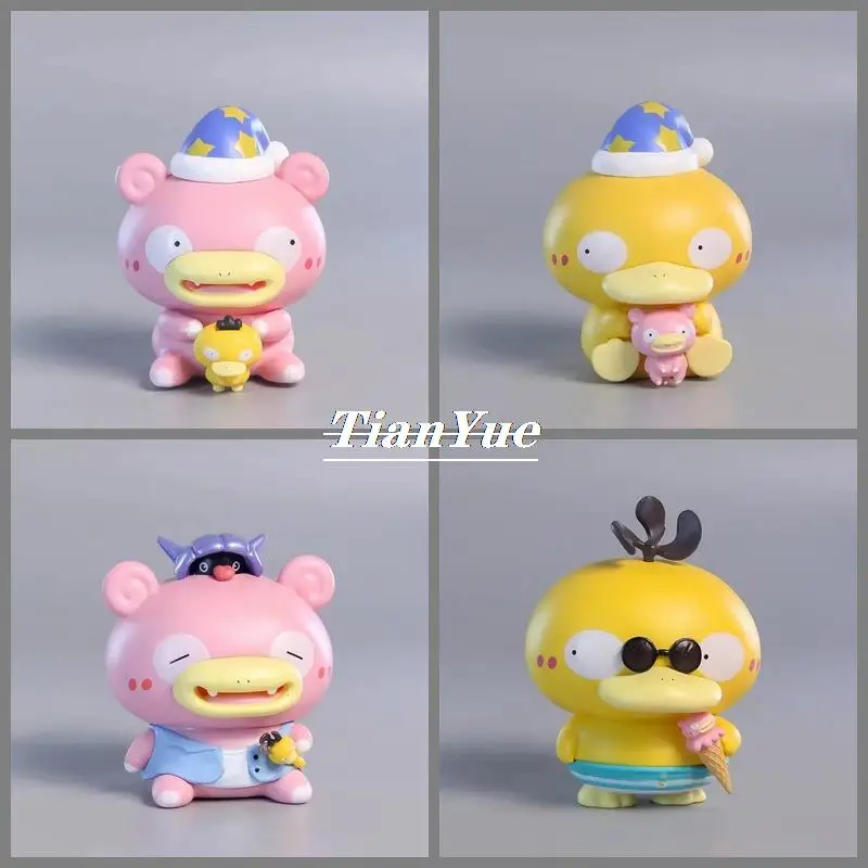 Anime POKEMON TOY Psyduck Slowpoke Summer ice cream version PVC Vinyl Doll Toys Decoration cute Christmas toy 7cm