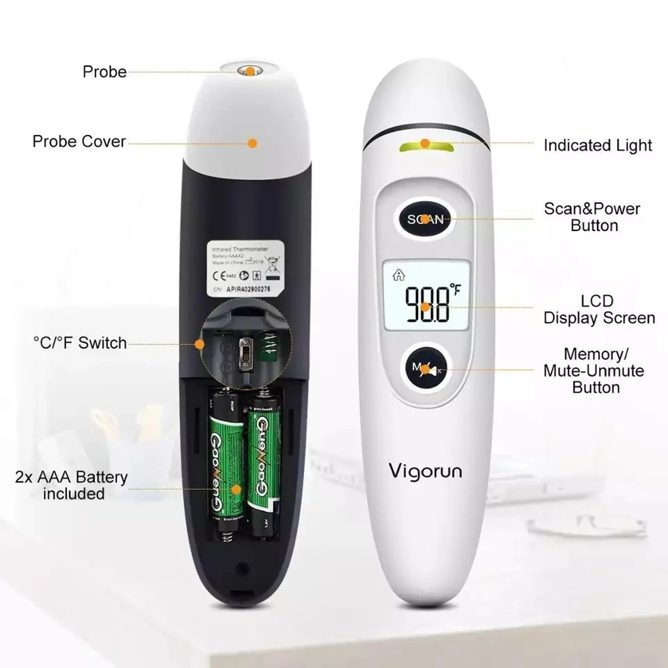 Termômetro infravermelho digital sem contato, termômetro médico, testa, orelha, febre corporal, bebê, adulto, medida de temperatura